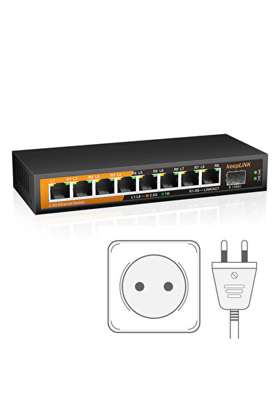 Choice1 Switch with EU Plug KeepLiNK 9-Port Multi-Gigabit Ethernet Switch 8 x 2.5Gb/s RJ45 Ports + 1 x 10Gb/