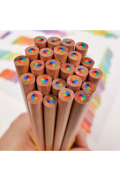 Choice 5pcs (not sharpened) 5/10pcs 7-color kawaii black wood rainbow core colored pencil drawing tool wood