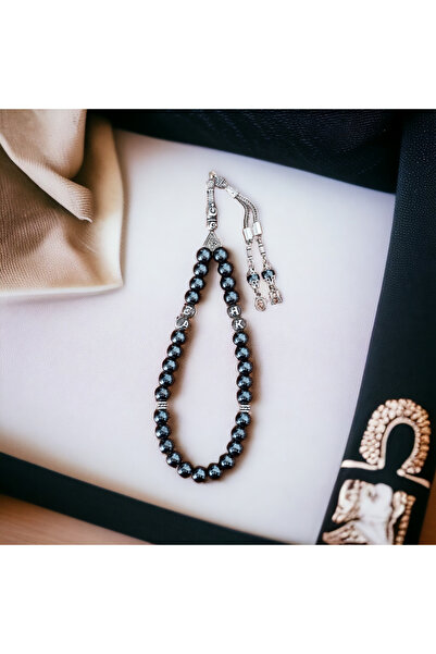 BellevieStore Hematit Doğal Taş Tesbih-Ahşap Kutulu - Kişiye Özel İsimli Tesb...