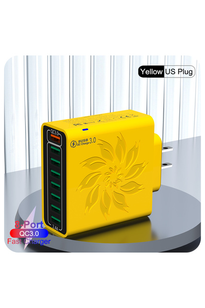 Choice US Yellow 8 Ports USB Charger QC 5.0 Fast Charging EU US KR Plug 65W F...