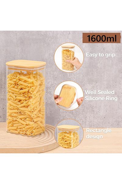 Choice 1600ML Rectangle Clear Storage Jars with Bamboo Lids For Sugar Coffee Pantry Organizer Container fo