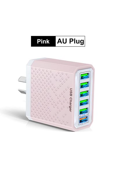 Choice AU Plug Pink AU Plug Fast Charger 6 IN 1 6 Ports Multii Charger USB Fast Charging Charger 3.1A QC3.0