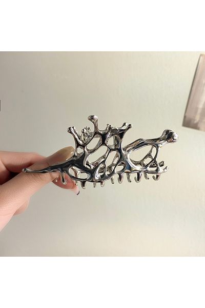 Choice 1 Y2k Geometric Claw Clips Women Large Metal Silver Color Korean Fashion Shark Hair Clips Girls Gra.
