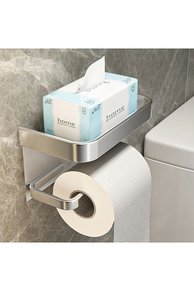 Choice Standard silver Toilet Paper Roll holder With Shelf Aluminum Toilet Paper dispenser No Drill Tissue