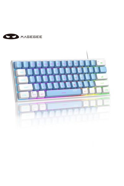 MageGee White Blue MageGee Mini 60% Gaming Keyboard, RGB Backlit 61 Key Ultra-Compact Keyboard, TS91 Ergonom