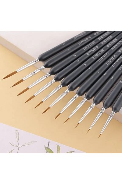 Choice Black 11Pcs/Set Hook Line Pen For Watercolor Oil Painting Extra Fine Soft Wolf Hair Hand Brush Gouac