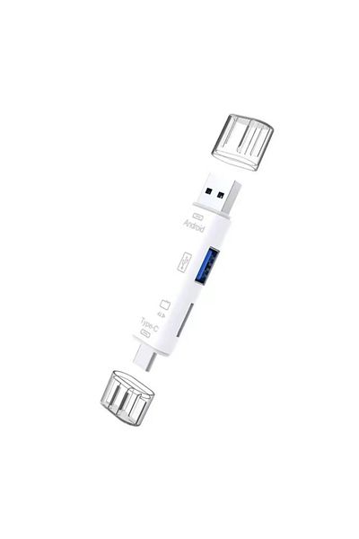 Choice قارئ بطاقات ذاكرة USB 3.0 Type C USB Micro USB SD TF متعدد الوظائف 5 في 1 لأجهزة Android وiPhone باللون الأبيض