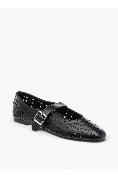 Flora Bella by Shoexpress Flora Bella Cut-Out Detail Ballerina Shoes with Hook and Loop Closure