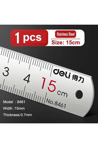 Deli 1pcs-15cm Deli Stainless Steel Ruler 15/20/30cm Metal Straight Ruler for Home School Precision Measu