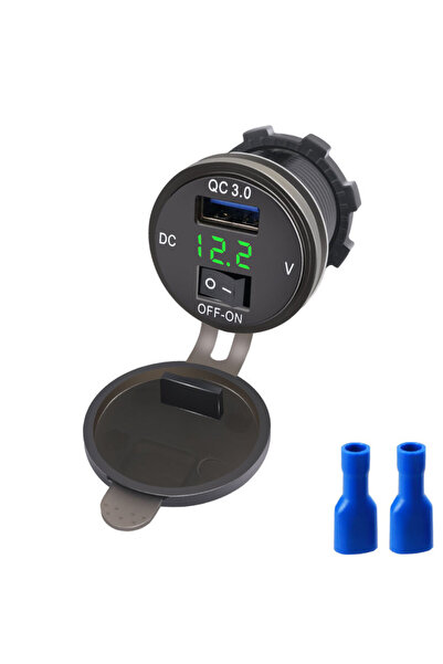 Choice1 green Quick Charge 3.0 USB Car Charger Socket Digital Display Voltmet...