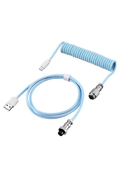 Choice كابل ملفوف أزرق 3 متر للوحة المفاتيح الميكانيكية ومنفذ USB من النوع C وكابل ملفوف Aviator للكمبيوتر المكتبي