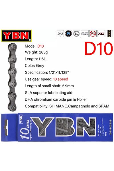 YBN 10 Speed D10 Boxed Free delivery Taiwan YBN 8-12 speed mountain road bicycle lightweight chain suita