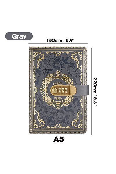 Choice Gray Retro Digital Password Notebook Journal With Lock A5,Diary Perfect for Men and Women-PU Leather