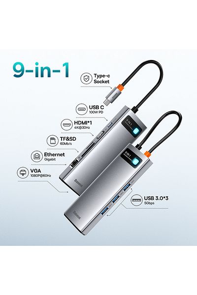 Baseus 9-in-1 HDMI RJ45 VGA Baseus USB C HUB to HDMI-compatible VGA USB 3.0 Adapter 9/11 in 1 USB Type C HU