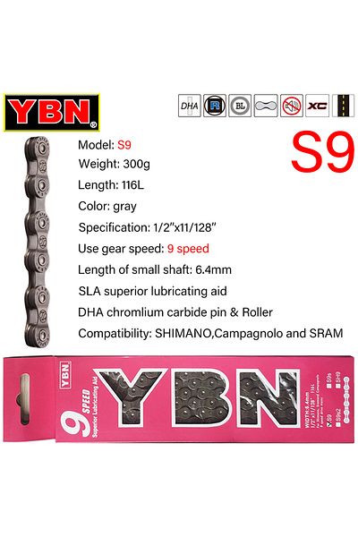 YBN 9 Speed S9 Boxed Free delivery Taiwan YBN 8-12 speed mountain road bicycle lightweight chain suitabl