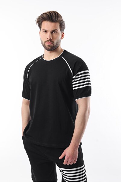 Madmext Siyah Baskılı Reglan Kol Erkek Şort T-shirt Takımı E7306