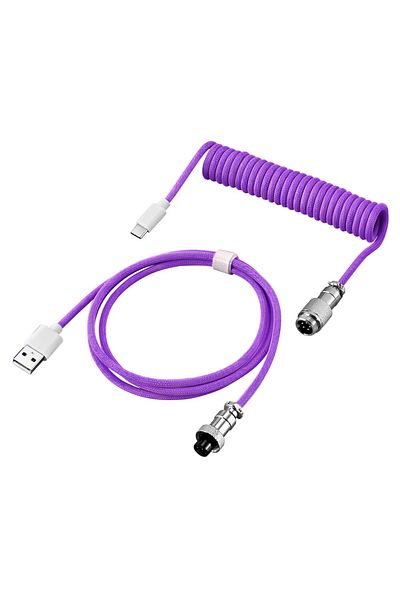 Choice كابل ملفوف أرجواني 3 متر للوحة المفاتيح الميكانيكية ومنفذ USB من النوع C وكابل ملفوف Aviator للكمبيوتر المكتبي