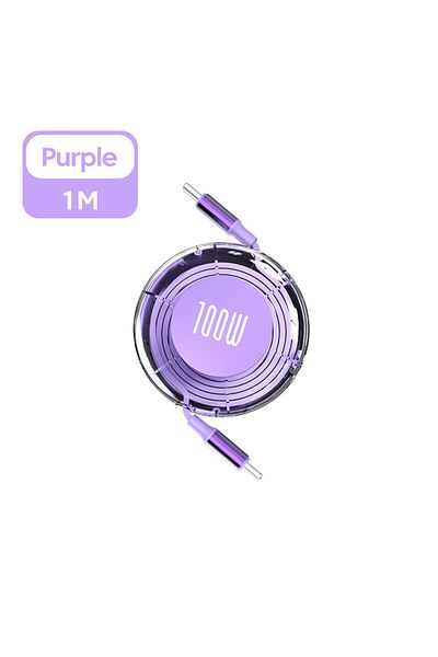 Choice Purple 1m Retractable PD 100W Cable USB Type C to Type C Fast Charging USB C to USB C Cable for ipho