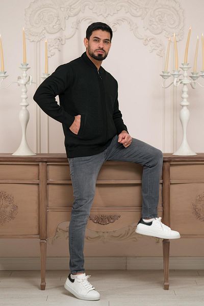 Woolen World Ζακέτα με φερμουάρ Pilot Collar Classic Cut με επένδυση από ατσάλι