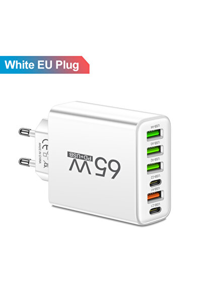 Choice EU Plug White Total 65W USB C Charger 6 Ports Fast Charging Wall Charg...
