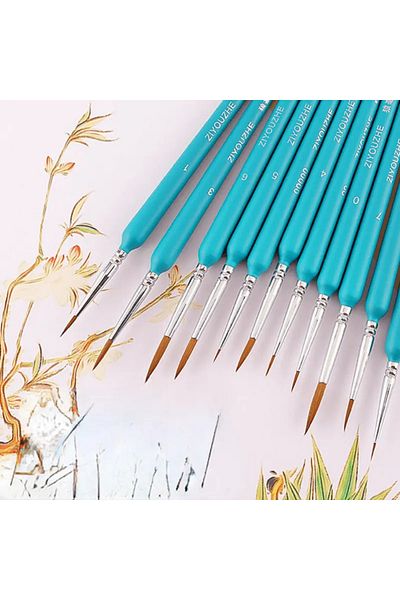 Choice Blue 11Pcs/Set Hook Line Pen For Watercolor Oil Painting Extra Fine Soft Wolf Hair Hand Brush Gouach