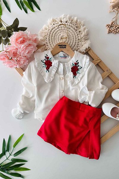 Minigimin Cicileri Girl's Knitwear Set - Aromatic Red 3 Diaper Set
