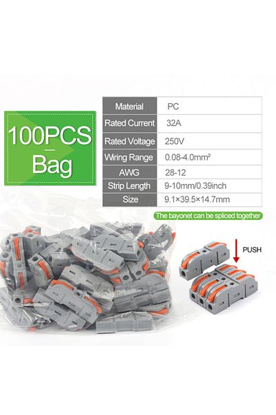 Choice 100pcs DIY GO Quick Splicing Multiplex Butt Wire Connector Compact Electrical Cable Terminal Block H