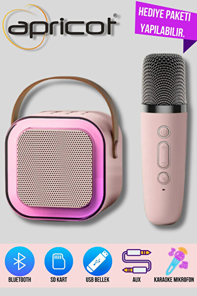 Apricot AP-S12 Pembe Karaoke Hoparlör 5W Tf Kart/Usb/Tws Mikrofonlu RGB Bluet...