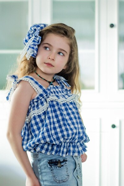 Hilal Akıncı Kids Bluză cu model Gingham albastră pentru fete, cu croială asi...