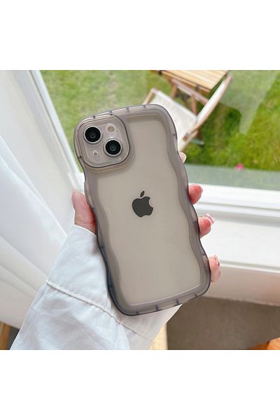 BSN iPhone 11 Black For iPhone 15 14 13 12 11 Pro Max Mini XS SE 7 8 Plus Case Cute Transparent Curly Wa