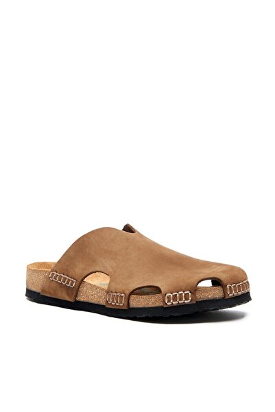 Comfortfüsse Unisex Kum Nubuk Deri Anatomik Mantar Tabanlı Deri Sabo Terlik