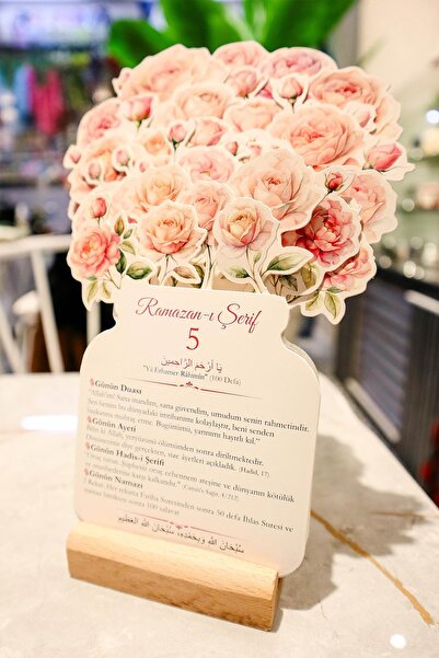 MSticker Ramazan Ayı Soft Pembe Güllü 30 Günlük Masa Takvimi, Ramazan-ı Şerif Özel Tasarım Ramazan Takvimi