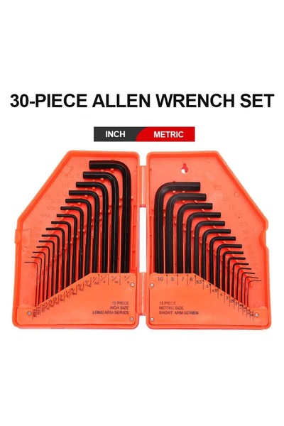 choice2 Orange 30Pcs Wrench Set Hex Key Allen Wrench 0.028"- 3/8" Inch & 0.7m...