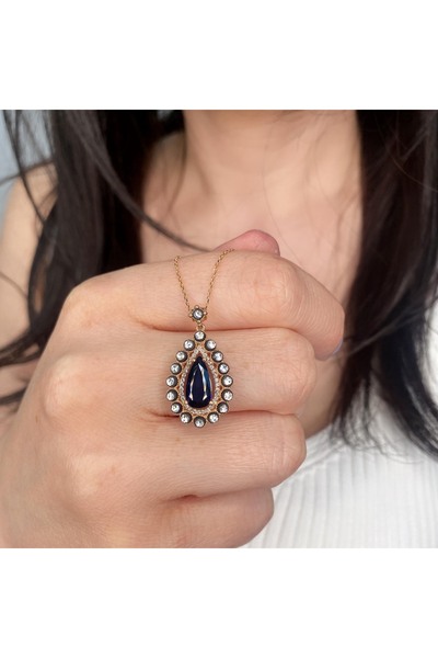Kayra Mücevher Elmas Pırlanta Ve Koyu Safir Taşlı Kolye Ek38