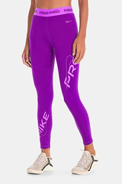 Nike Pro Dri Fit Grafik Mid Rise 7/8 Lenght Tight Purple Kadın Antrenman Tayt...