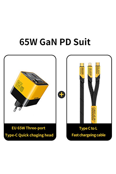 Choice كابل 2 في 1 من الاتحاد الأوروبي، رأس شحن USB-C بقوة 65 وات، شاحن سريع ...