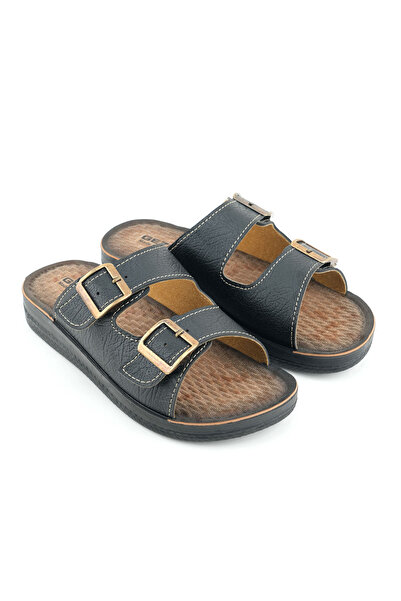 GEZER Καλοκαιρινές ανδρικές παντόφλες από συνθετικό δέρμα με δύο πόρπες με ρυθμιζόμενη άνετη σόλα