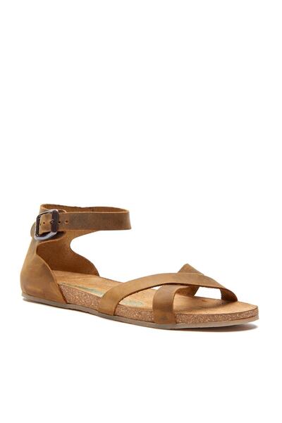 Comfortfüsse صندل ميلانو نسائي من الجلد البني المجنون بنعل تشريحي من الفلين