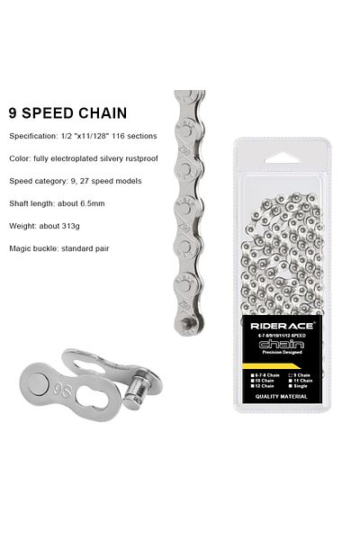 Choice 9 speed RIDERACE Bicycle Chain 116L 8 9 10 11 12 Speed Silver Ultralight Mountain Road Bike Chain Fo