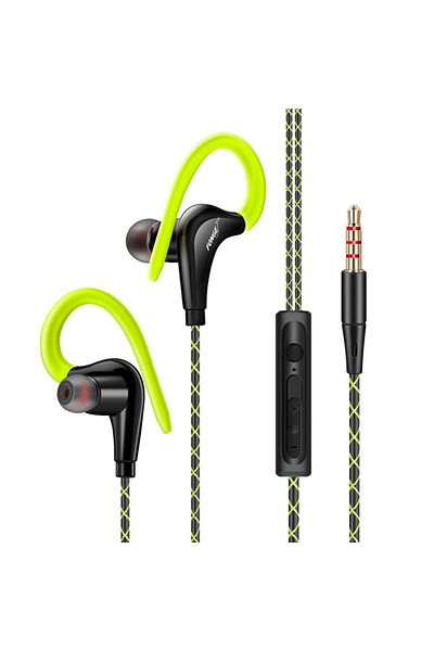 Choice Green S760 Wired In-ear Waterproof Earphones Ear Hook Earbuds Stereo Super Bass Headphones Sport Hea