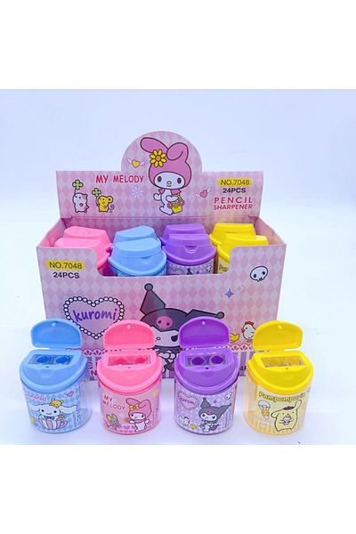 Choice 24pcs-Box 24pcs Sanrio Pencil Sharpener Kawaii Kuromi Cinnamoroll Melody Student Double-hole Pencil