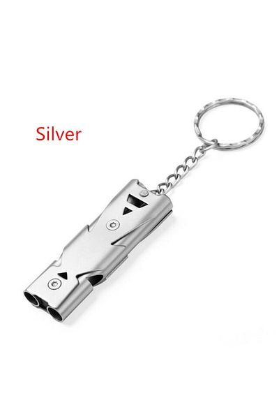 Choice silver Outdoors High Decibel Portable Keychain Whistle Stainless Steel Double Pipe Emergency Surviva