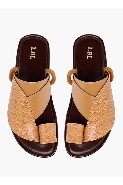 LBL by Shoexpress Textured Slip-On Arabic Sandals with Toe Loop Detail