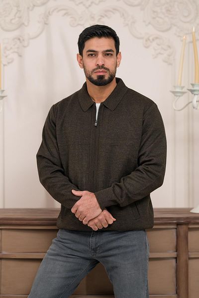 Woolen World Ζακέτα από πλέξιμο από ατσάλι με κλασική επένδυση με φερμουάρ Polo Collar