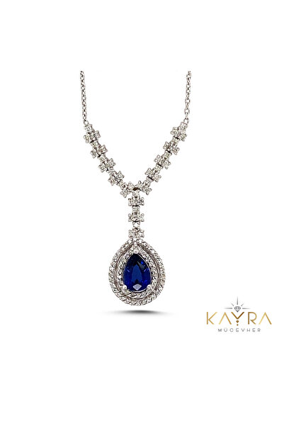 Kayra Mücevher Damla Safir Ve Pırlanta Taşlı Kolye Pk43
