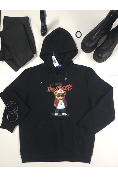 M MOONCOVER Unisex Hooded Teddy Printed Sweatshirt - 3 Thread