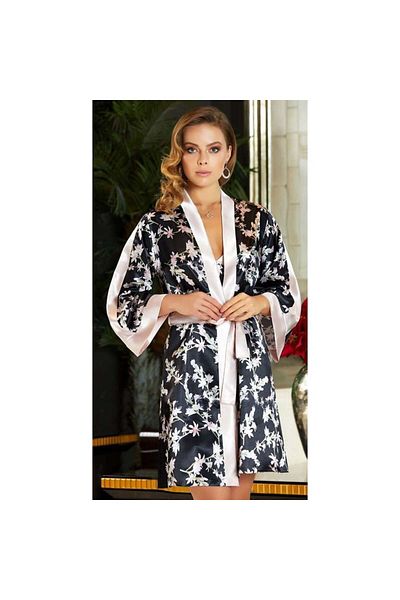 Jeremi 3068 Dowry Silk Satin Double Short Nightgown with Dressing Gown Set - Powder