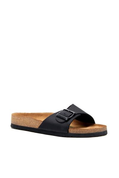 Comfortfüsse شبشب نسائي من جلد نوبوك أسود بنعل تشريحي من الفلين-دال