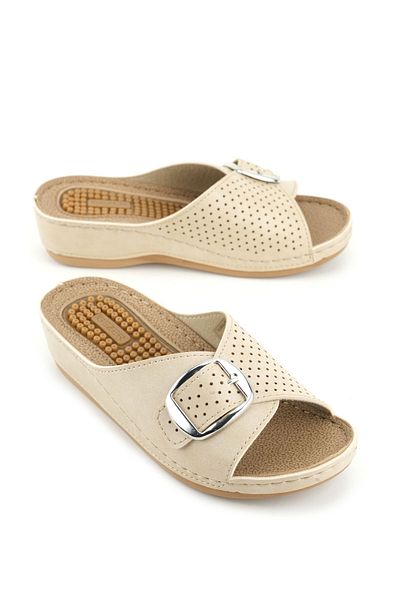 GEZER Women's Summer Massage Sole Single Buckle Adjustable High Heel Daily Slippers