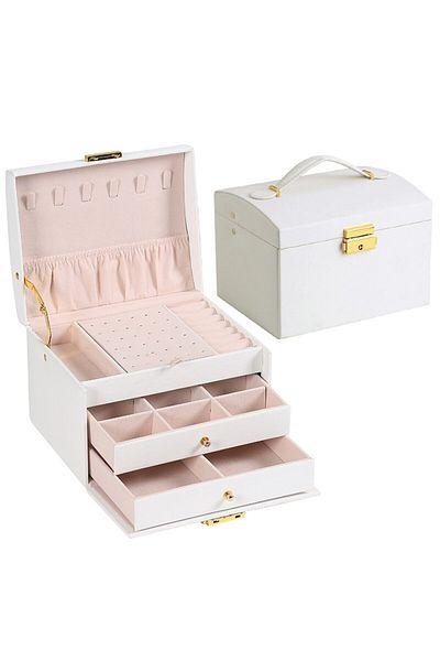 Choice White 1pcs Multi-functional 3-layer Leather Drawer Jewelry Box Earrings Lock Storage Box